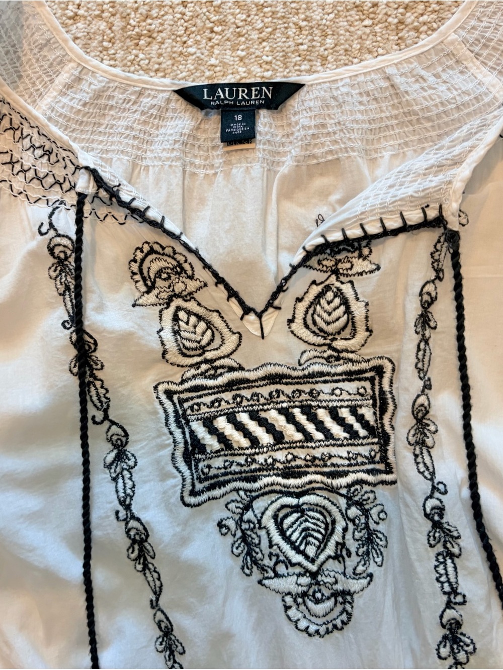 Lauren Ralph Lauren White Dress with Black Embroidered Detail